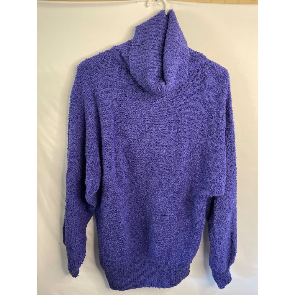 Vintage Purple Boucle Knit Turtleneck Sweater Oversized Textured Pullover Top